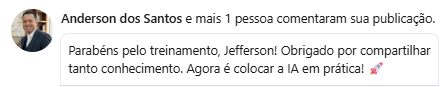 Print de comentário no LinkedIn sobre o treinamento
